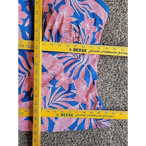 Swim Top Floral 18 DDD Halter Tankini Blue Coral Padded Bra Lands End XL S488 - Picture 5 of 8